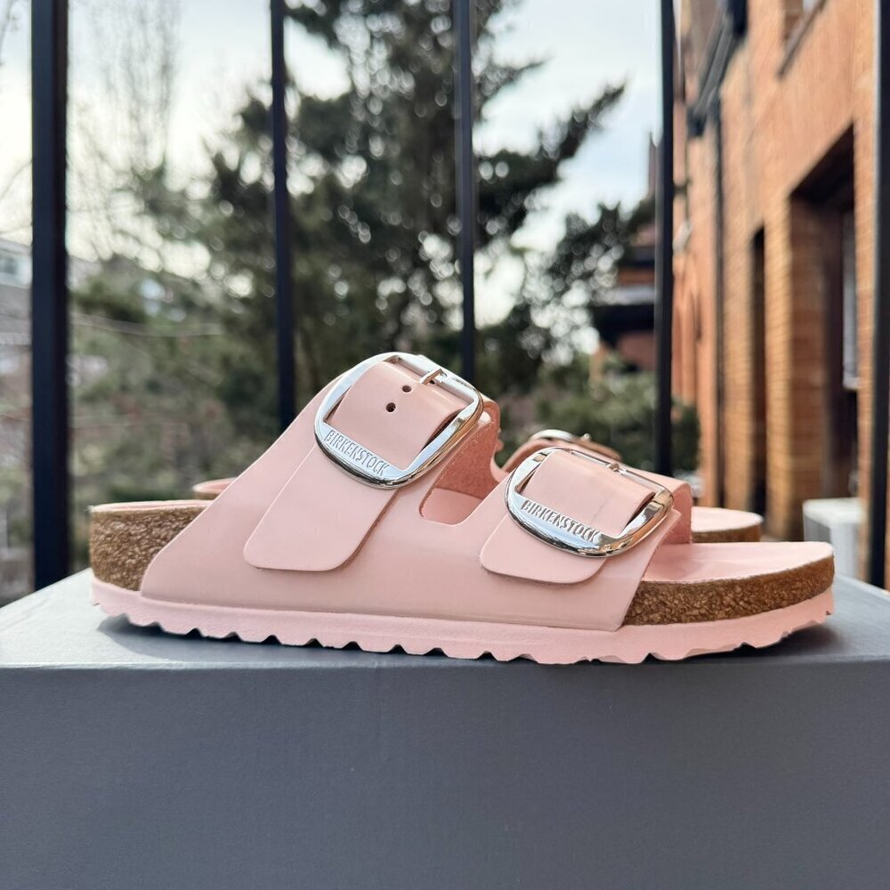New Birkenstock Arizona Big Buckle Sandals Gloss Pink Shine Womens 5.5 / EUR 36